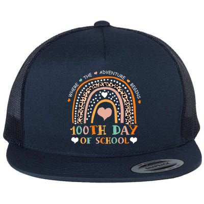 100th Day Of School Leopard Rainbow Teacher 100 Days Smarter Cool Gift Flat Bill Trucker Hat