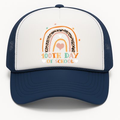 100th Day Of School Leopard Rainbow Teacher 100 Days Smarter Cool Gift Trucker Hat