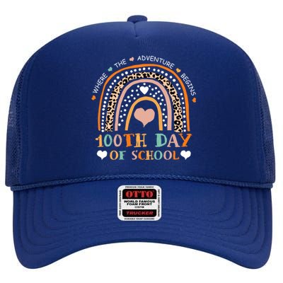 100th Day Of School Leopard Rainbow Teacher 100 Days Smarter Cool Gift High Crown Mesh Back Trucker Hat