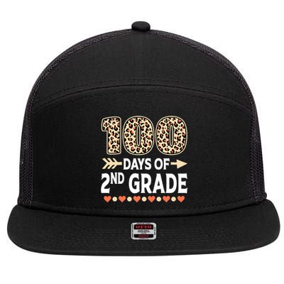 100 Days Of Second Grade Teacher 100Th Day Of School Leopard Gift 7 Panel Mesh Trucker Snapback Hat