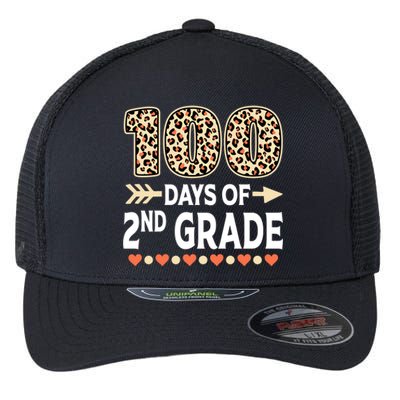 100 Days Of Second Grade Teacher 100Th Day Of School Leopard Gift Flexfit Unipanel Trucker Cap