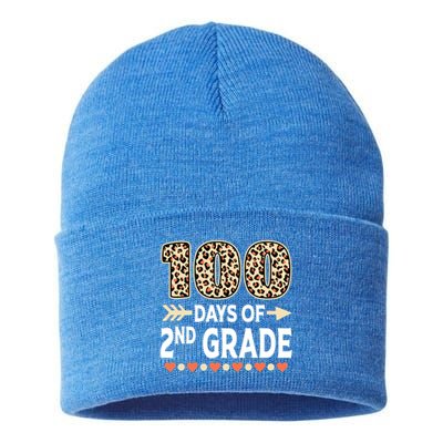 100 Days Of Second Grade Teacher 100Th Day Of School Leopard Gift Sustainable Knit Beanie