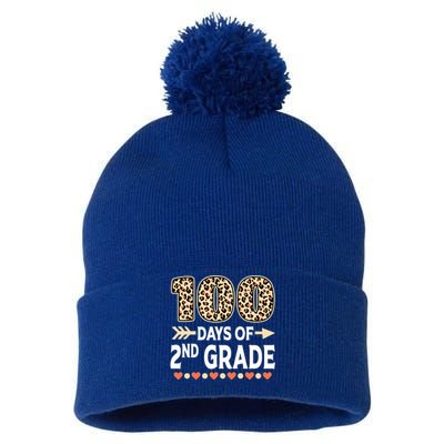 100 Days Of Second Grade Teacher 100Th Day Of School Leopard Gift Pom Pom 12in Knit Beanie