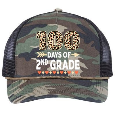 100 Days Of Second Grade Teacher 100Th Day Of School Leopard Gift Retro Rope Trucker Hat Cap