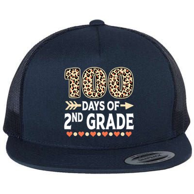 100 Days Of Second Grade Teacher 100Th Day Of School Leopard Gift Flat Bill Trucker Hat