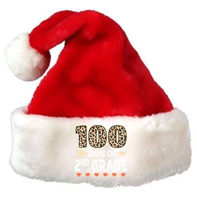 100 Days Of Second Grade Teacher 100Th Day Of School Leopard Gift Premium Christmas Santa Hat