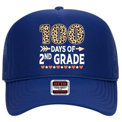 100 Days Of Second Grade Teacher 100Th Day Of School Leopard Gift High Crown Mesh Back Trucker Hat