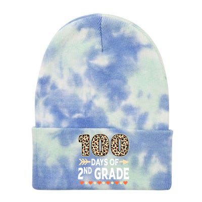 100 Days Of Second Grade Teacher 100Th Day Of School Leopard Gift Tie Dye 12in Knit Beanie