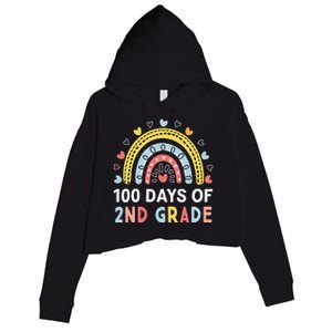 100 Days Of 2nd Grade Rainbow Happy 100th Day Of School Crop Fleece Hoodie