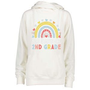 100 Days Of 2nd Grade Rainbow Happy 100th Day Of School Womens Funnel Neck Pullover Hood