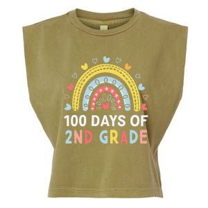 100 Days Of 2nd Grade Rainbow Happy 100th Day Of School Garment-Dyed Women's Muscle Tee