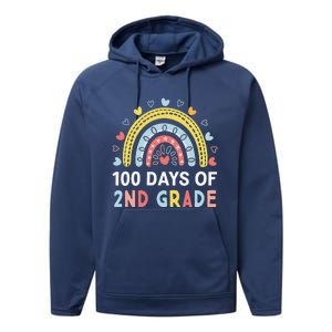 100 Days Of 2nd Grade Rainbow Happy 100th Day Of School Performance Fleece Hoodie