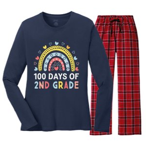 100 Days Of 2nd Grade Rainbow Happy 100th Day Of School Women's Long Sleeve Flannel Pajama Set 