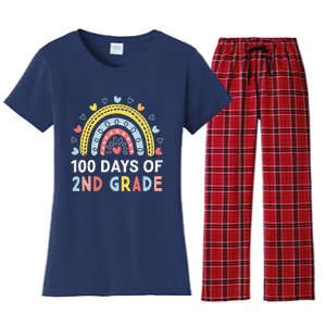 100 Days Of 2nd Grade Rainbow Happy 100th Day Of School Women's Flannel Pajama Set