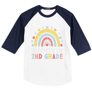 100 Days Of 2nd Grade Rainbow Happy 100th Day Of School Baseball Sleeve Shirt