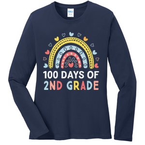 100 Days Of 2nd Grade Rainbow Happy 100th Day Of School Ladies Long Sleeve Shirt