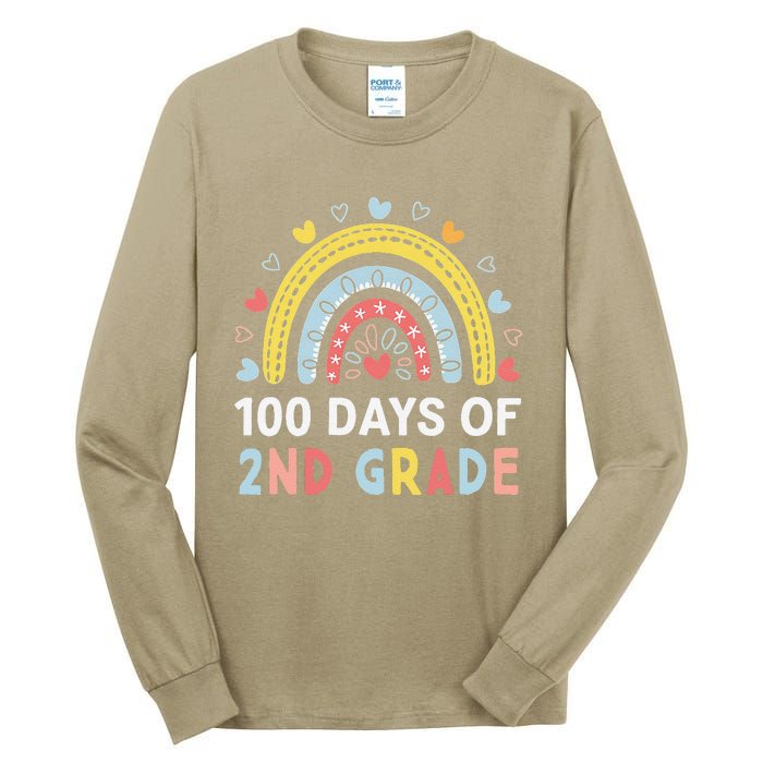 100 Days Of 2nd Grade Rainbow Happy 100th Day Of School Tall Long Sleeve T-Shirt