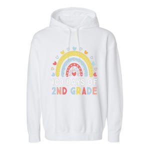 100 Days Of 2nd Grade Rainbow Happy 100th Day Of School Garment-Dyed Fleece Hoodie