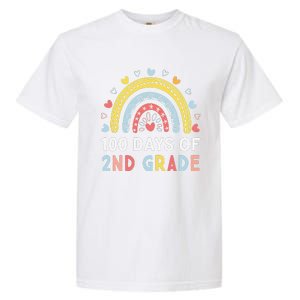 100 Days Of 2nd Grade Rainbow Happy 100th Day Of School Garment-Dyed Heavyweight T-Shirt