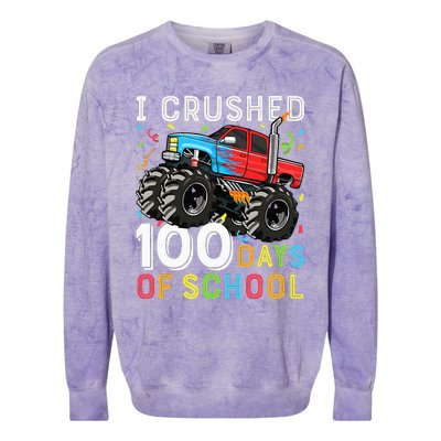 100 Days Of School Monster Truck 100th Day Of School Colorblast Crewneck Sweatshirt