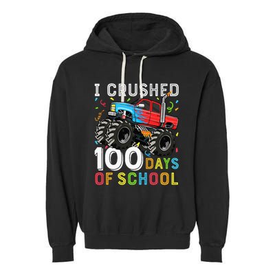 100 Days Of School Monster Truck 100th Day Of School Garment-Dyed Fleece Hoodie