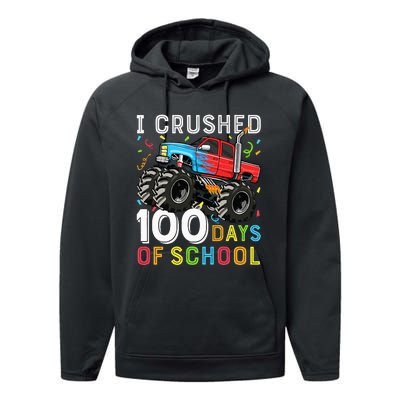 100 Days Of School Monster Truck 100th Day Of School Performance Fleece Hoodie