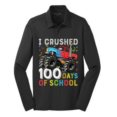 100 Days Of School Monster Truck 100th Day Of School Silk Touch Performance Long Sleeve Polo