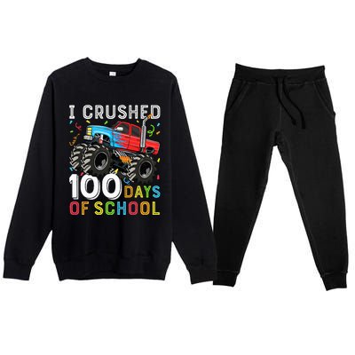 100 Days Of School Monster Truck 100th Day Of School Premium Crewneck Sweatsuit Set