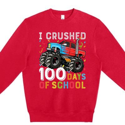 100 Days Of School Monster Truck 100th Day Of School Premium Crewneck Sweatshirt