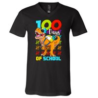 100 Days Of School Dinosaur V-Neck T-Shirt