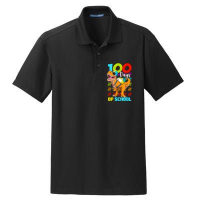 100 Days Of School Dinosaur Dry Zone Grid Polo