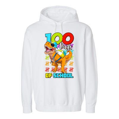 100 Days Of School Dinosaur Garment-Dyed Fleece Hoodie