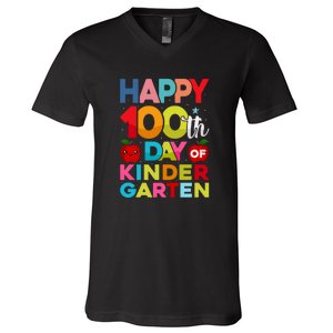 100 Days Of Kindergarten Happy 100th Day Of School Gift V-Neck T-Shirt