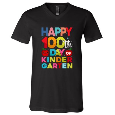 100 Days Of Kindergarten Happy 100th Day Of School Gift V-Neck T-Shirt