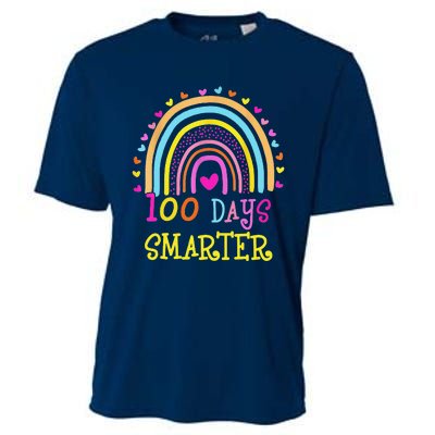 100th Day Of School Teacher 100 Days Smarter Rainbow Cooling Performance Crew T-Shirt