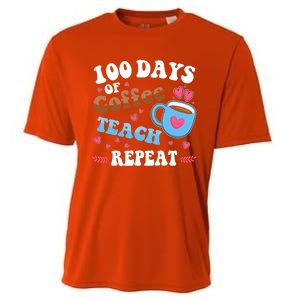 100 Days Of Coffee Teach Repeat 100th Day Of School Teacher Great Gift Cooling Performance Crew T-Shirt