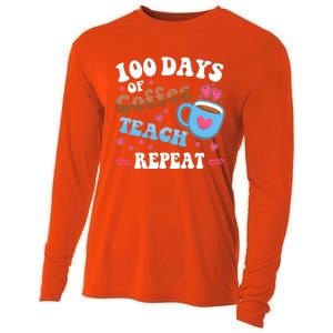 100 Days Of Coffee Teach Repeat 100th Day Of School Teacher Great Gift Cooling Performance Long Sleeve Crew