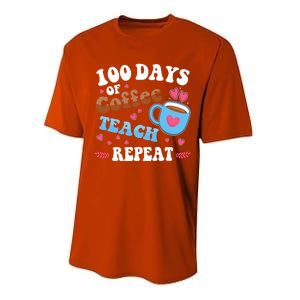 100 Days Of Coffee Teach Repeat 100th Day Of School Teacher Great Gift Performance Sprint T-Shirt