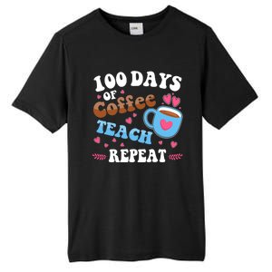 100 Days Of Coffee Teach Repeat 100th Day Of School Teacher Great Gift Tall Fusion ChromaSoft Performance T-Shirt