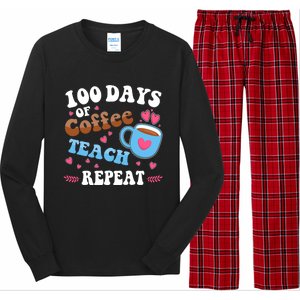 100 Days Of Coffee Teach Repeat 100th Day Of School Teacher Great Gift Long Sleeve Pajama Set