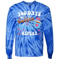 100 Days Of Coffee Teach Repeat 100th Day Of School Teacher Great Gift Tie-Dye Long Sleeve Shirt