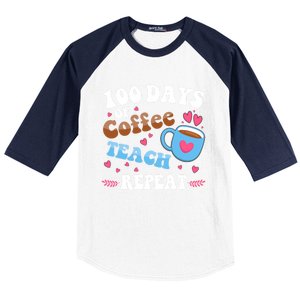 100 Days Of Coffee Teach Repeat 100th Day Of School Teacher Great Gift Baseball Sleeve Shirt