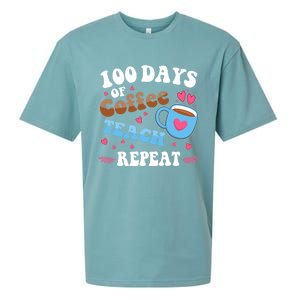 100 Days Of Coffee Teach Repeat 100th Day Of School Teacher Great Gift Sueded Cloud Jersey T-Shirt