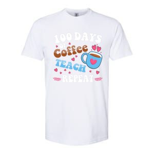 100 Days Of Coffee Teach Repeat 100th Day Of School Teacher Great Gift Softstyle CVC T-Shirt