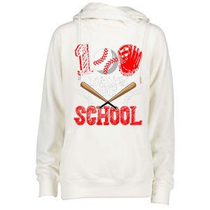 100 Days Of School Baseball Celebration Girl Womens Funnel Neck Pullover Hood