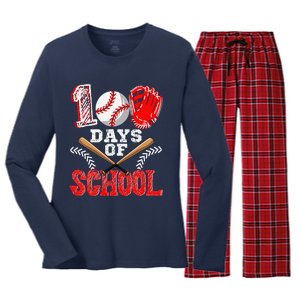 100 Days Of School Baseball Celebration Girl Women's Long Sleeve Flannel Pajama Set 