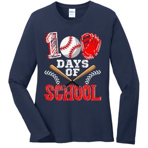 100 Days Of School Baseball Celebration Girl Ladies Long Sleeve Shirt