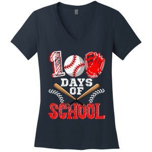 100 Days Of School Baseball Celebration Girl Women's V-Neck T-Shirt