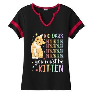 100th Day Of School Cat You Must Be Kitten Student Ladies Halftime Notch Neck Tee