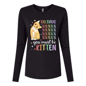 100th Day Of School Cat You Must Be Kitten Student Womens Cotton Relaxed Long Sleeve T-Shirt